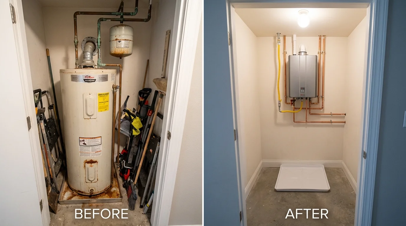 Tank water heater versus wall-mounted tankless unit comparison for Loyal, WI homeowners