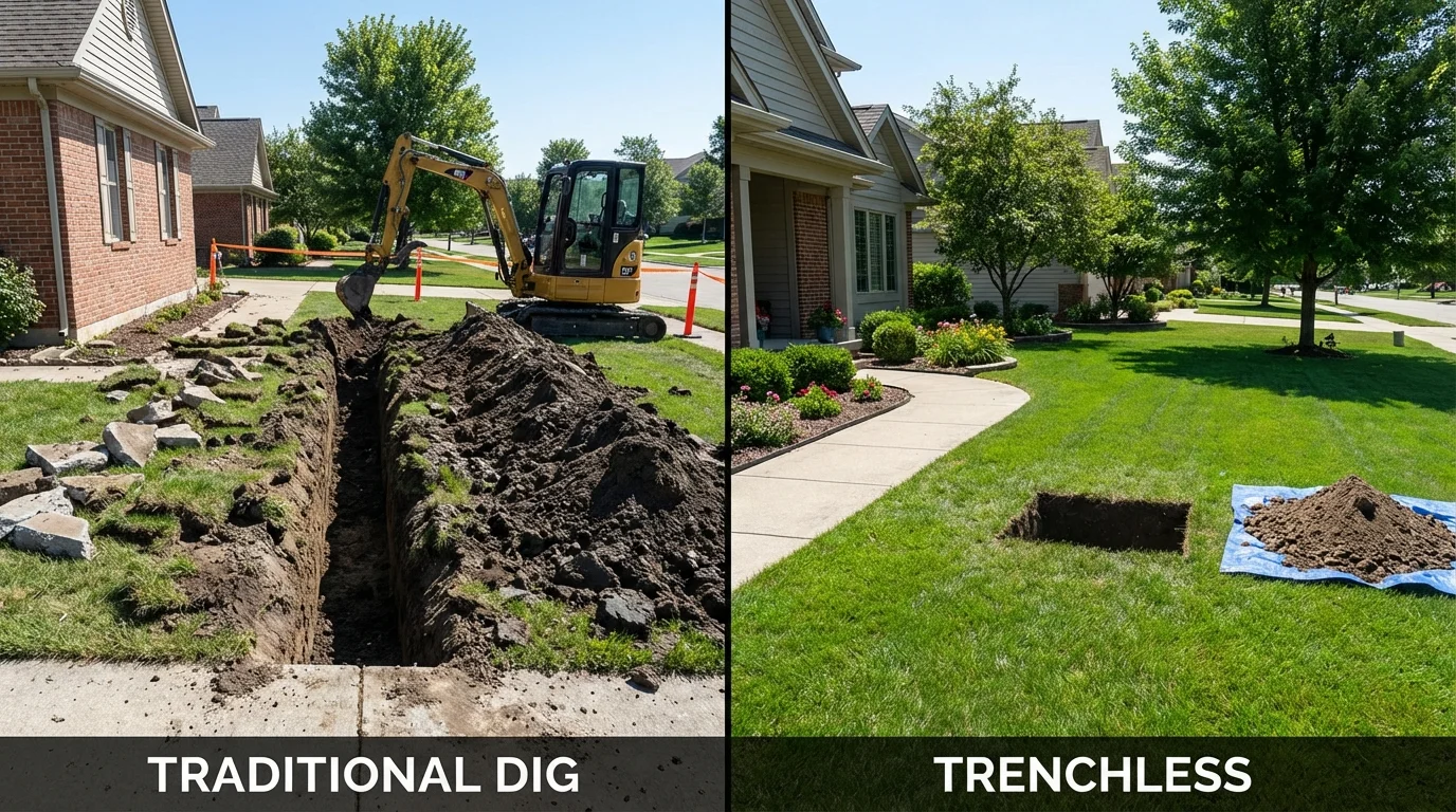 Trenchless sewer repair with minimal yard damage versus traditional excavation in Loyal, WI